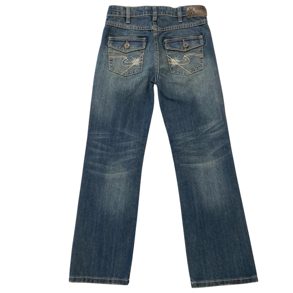 Classic silver Benny style Blue Denim Jeans NWT flap pockets ajustable waist 8 - Picture 2 of 14